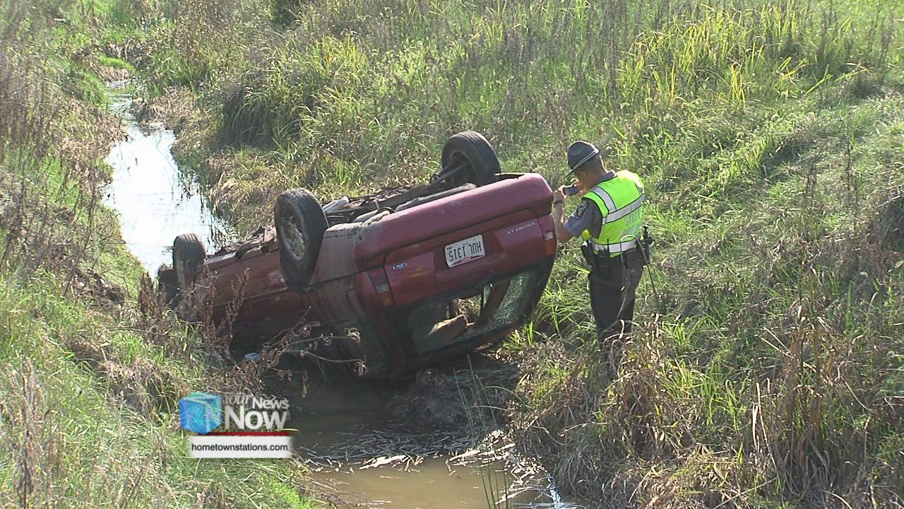 Driver seriously hurt after flipping his car into the ditch.jpg